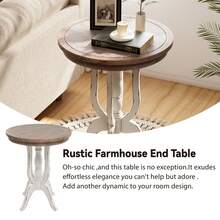 COZAYH Rustic Farmhouse End Table, Natural Top Side Table For Family, Dinning Or Living Room, Distressed Finish, Mid Century Modern - SleekBaseDesign - White - 查看 3