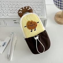 1pc Cute Large Capacity Stationery Storage Pouch With Front Pocket - Soft Fabric For School, Office, Travel Pencil Case - Beige/Soft Color, Suitable For Students, Teachers, Professionals, Portable Desktop Organizer, Office Supplies Storage, Fun Accessory, Convenient Maintenance