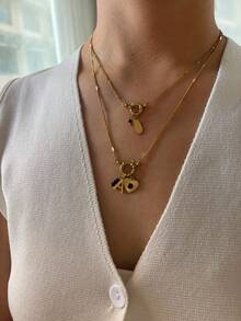 Monlansher 1 件不锈钢扁平蛇链项链，带字母、心形和锚饰物，26 个字母，时尚多层吊坠项链，适合女士情人节、妈妈、母亲、母亲节、礼物