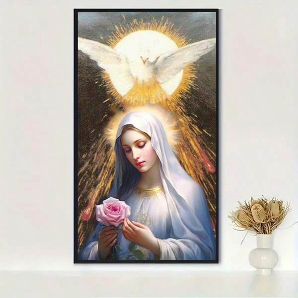 1 pieza Kit de pintura de diamantes 5D de la Virgen María - Arte de diamantes DIY sin marco, pintura de diamantes decorativa exquisita sin marco, efecto de puntillismo de diamantes perfecto, gran regalo para el Día de Acción de Gracias, Navidad, Año Nuevo