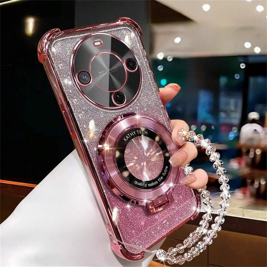 奢華水晶手鍊手機殼，四角防震背殼，亮片設計附支架，相容 iPhone 6/7/8/X/XS/XR/11/12/13/14/15/16/16e、Galaxy S26/22/23/24/25/S24 FE/S25 EDGE、A04/05/06/A07/A14/A15/A16/A17/A24/A25/A34、Note 9/10/11/12/13、9/10/12/13C 14C、MOTO、Honor X、HW、RENO C53 C55 C61 C63 C75