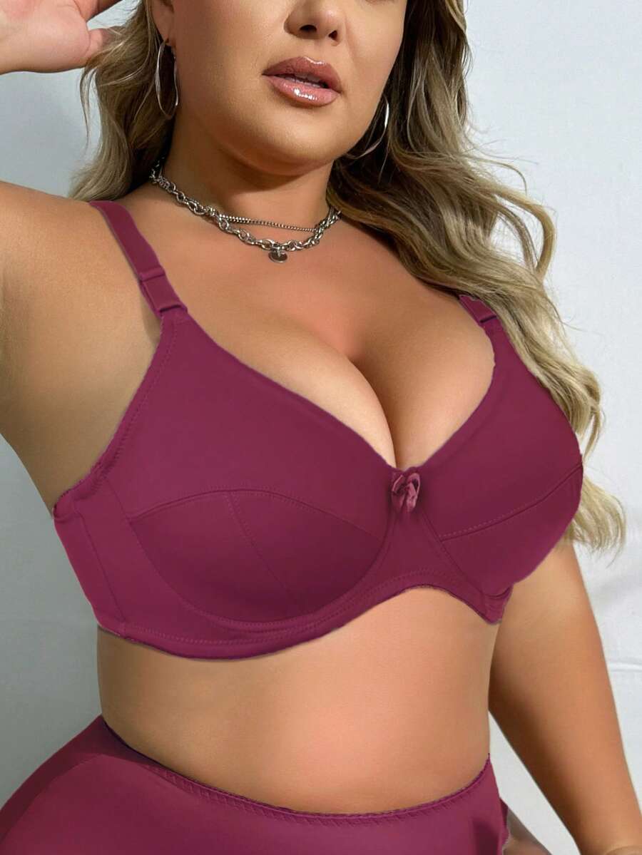 Parifairy One Piece Plus Size Solid Color Stretchy Ultra-Thin Underwire Bra, Simple For Daily Wear