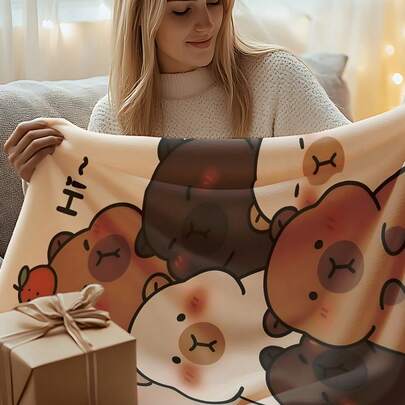 1 cobertor de flanela com estampa de capivara, lavável à máquina, macio, quente, portátil, adequado para cama, viagens, camping, quarto, sala de estar, decoração de casa, escritório, sofá ou cadeira, perfeito para cochilos de escritório, tapete para lazer com ar-condicionado, tapete para presente de férias em família, cama de areia para áreas externas