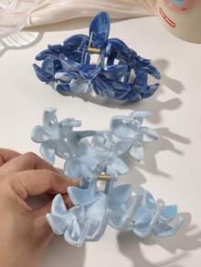 2个ABS材质蓝灰色大理石纹理雏菊花朵交错大号发爪夹，波西米亚海滩风秋季时尚女士发夹，优雅发饰，适合冬季度假装扮，夏季度假发夹 - 彩色 - 查看 6