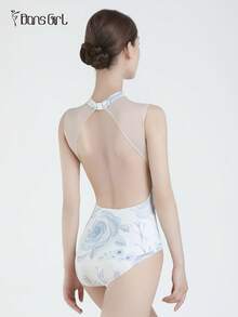 DonsGirl 1 Piece Women's Classic Ballet Leotard - Stand-Collar & Sexy Backless & Ladylike Style White Lily Pattern, Suitable For Ballet Dance Performance Costume - Xanh và trắng - Xem 8