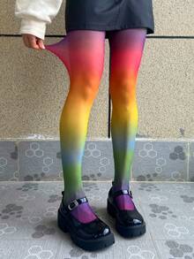 1 Pair Rainbow Color Polyester Tights, Suitable For Dates, Birthdays, Parties, Performances, Singles' Parties, All Seasons