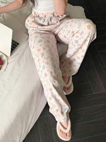 Mujer estilo casual pantalones con estampado divertido de corazones y dibujos de material ligero con diseño holgado y cintura elástica para temporada de primavera-verano prenda de uso diario - Multicolor4 - Ver 3