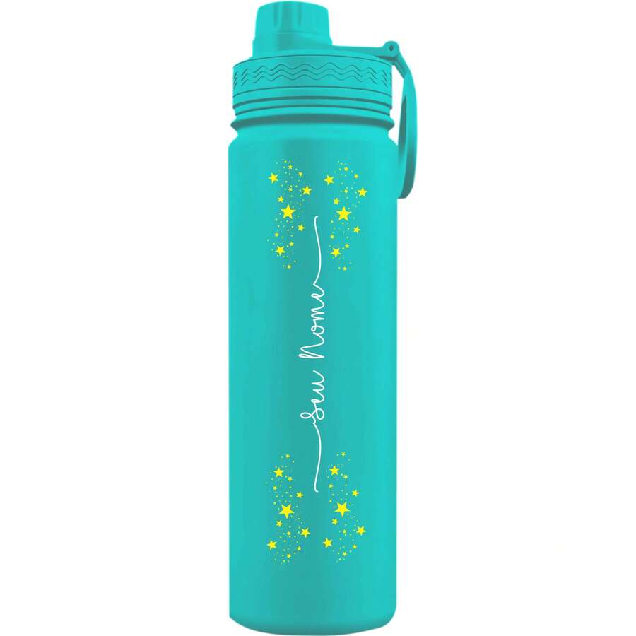 Fresh Thermal Bottle With Personalized Stars Handle With Name - Cyan - View 1