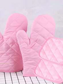 Solid Polyester Fabric Printing Oven Holder Set, Oven Gloves, Microwave Gloves And Table Protectors, Left And Right Hand Baking Gloves, Heat-Resistant Household Kitchen Boilers