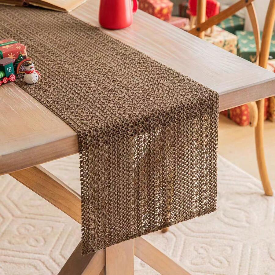 1pc Bohemian Style Table Runner, Suitable For Home Dining Table Decor, Farmhouse Country Living Room Tablecloth - Brown - View 1