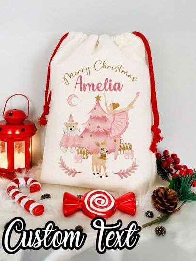 1pc-Customized Christmas Gift Bags, Custom Gift Bags, Personalized Christmas Eve Gift Bags, Christmas Decorations, Personalized Gifts, Personalized Santa Claus Bags, Christmas Gifts, Christmas Sacks, Dance Girl Bear Pattern Gift Bags And Drawstrings