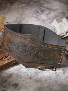 1 Stück Halloween Mode Frauen Blumen Muster PU Leder Breiter Taillengürtel, mittelalterlicher Retro Stil, Wikinger Kostüm, Erwachsenen Rollenspiel Accessoire