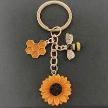 Men's Keychain, Keychain, Bee Sunflower, Daisy, Honeycomb Keychain, Flower Keychain - 1pc - View 5