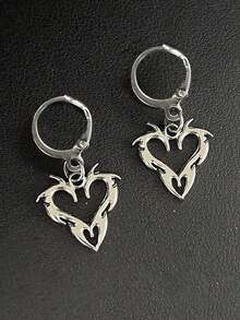 3 件情人节礼物 送女友朋克银镂空火焰心形吊坠耳环项链首饰套装 男女嘻哈派对首饰礼物 - 銀色 - 查看 7