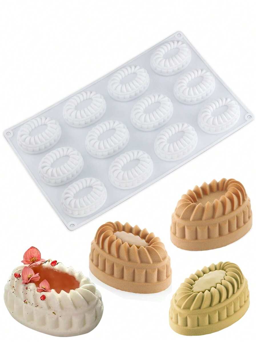 1pc Oval Cake Silicone Mold, Baking Chocolate Mold, Mousse Dessert Cake Mold - White - View 1
