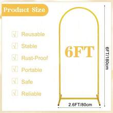 Gold Metal Arch Backdrop Bracket – Stable Frame With Arch Design (6.6FT, 7.2FT), Large Size Wedding Arch Backdrop Bracket Arch Backdrop Frame Display, Wedding, Birthday, Bridal Shower, Banquet And Valentine's Day Decoration, The Sturdy Ceremony Decoration Stand Is Suitable For Any Celebration - 7,2FT - Xem 2