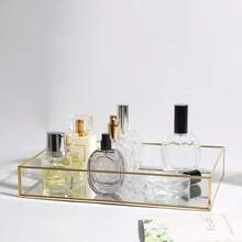 Gold Glass Perfume Tray Mirror Vanity Jewelry Trinket Magazine Photo Organizer Ornate Cosmetic Makeup Display Decorative Coffee Table Tray For Home Decor Dresser Tabletop (11.8" X 8") - Vàng - Xem 7
