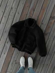 Men's Retro Old Money Style Sheepskin Zipper Jacket Simple Casual Warm And Versatile, Grunge, Fall/Winter