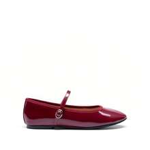 Women's Ballet Mary Jane Flats Buckle Strap Round Toe Leather Slip-On Comfortable Versatile Shoes - 酒紅色 - 查看 4