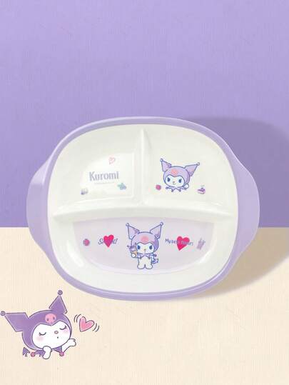 Piatto Kuromi a tre scomparti, adotta un grazioso design Kuromi, realizzato con materiali resistenti, facile da pulire, presenta motivi vivaci e graziosi per rendere divertente la cena, adatto all'uso quotidiano, adatto per pasti in famiglia, asili nido o pasti durante i viaggi, adatto per gli amanti di Kuromi, adatto come regalo di compleanno