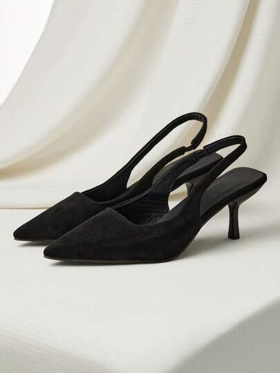 女士时尚休闲舒适轻便透气打孔弹力带条纹装饰尖头高跟纯色厚底高跟鞋圣诞节冬季圣诞礼物