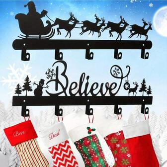 1 Pc Christmas Stocking Wall Rack With Hangers Holder Stand Metal Stocking Hangers Mantel Wall Mount Hook Holder For Mantle Entryway Holiday