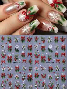 2PCS Red Christmas 5D Embossed Nail Stickers Red Bow Ribbon Holly Snowflakes Designs Xmas Winter Nail Art Decals Self-Adhesive Sliders DIY Charms Manicure Nails Decoration Holiday Gift For Women Girl - Multicolor - View 1