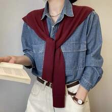 1pc Knitted Shawl Women's Outer Wear With Skirt, High-End Fashion, Foreign Style And Versatile Small Shoulder For Dress - Angola Red - View 4