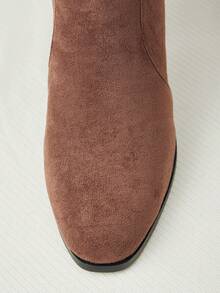 女士褶皱粗跟踝靴，法式高端方头弹力切尔西靴，2024秋冬款，尺码略偏大，圣诞节/冬季圣诞礼物 - 咖啡棕 - 查看 4