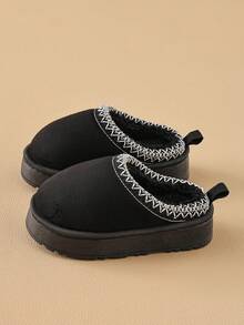 Kids Autumn/Winter Slippers, New Simple Design, Girls Indoor Home Warm Plush, Boys Thickened Fluffy Slippers - màu đen - Xem 5