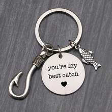 1 Simple Casual "You Are My Favorite" Fish Hook And Fish Pendant Keychain - Men's Stainless Steel Keychain - Perfect Fishing Gift - Silver - View 8