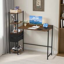 INICO Escritorio de Computadora, escritorios para Home Office con 1 Cajones y 4 Niveles de Estantes, Moderno Escritorio para Oficina en Casa, Mesa de Estudio para Laptop, Minimalista Moderno - Marrón - Ver 10