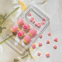 Summer Press On Toenails Yellow French Tip Fake Toe Nails Short Square Design Toenail Press On Nails For Women 3D Heart Rhinestone Press On Toenails Exquisite Acrylic Fake Toenails 24Pcs - Đầy màu sắc - Xem 6