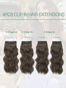 20inch Hair Extensions Clip In, 4PCS Wavy Hair Extension, Chestnut Brown Hair Extensions For Women
