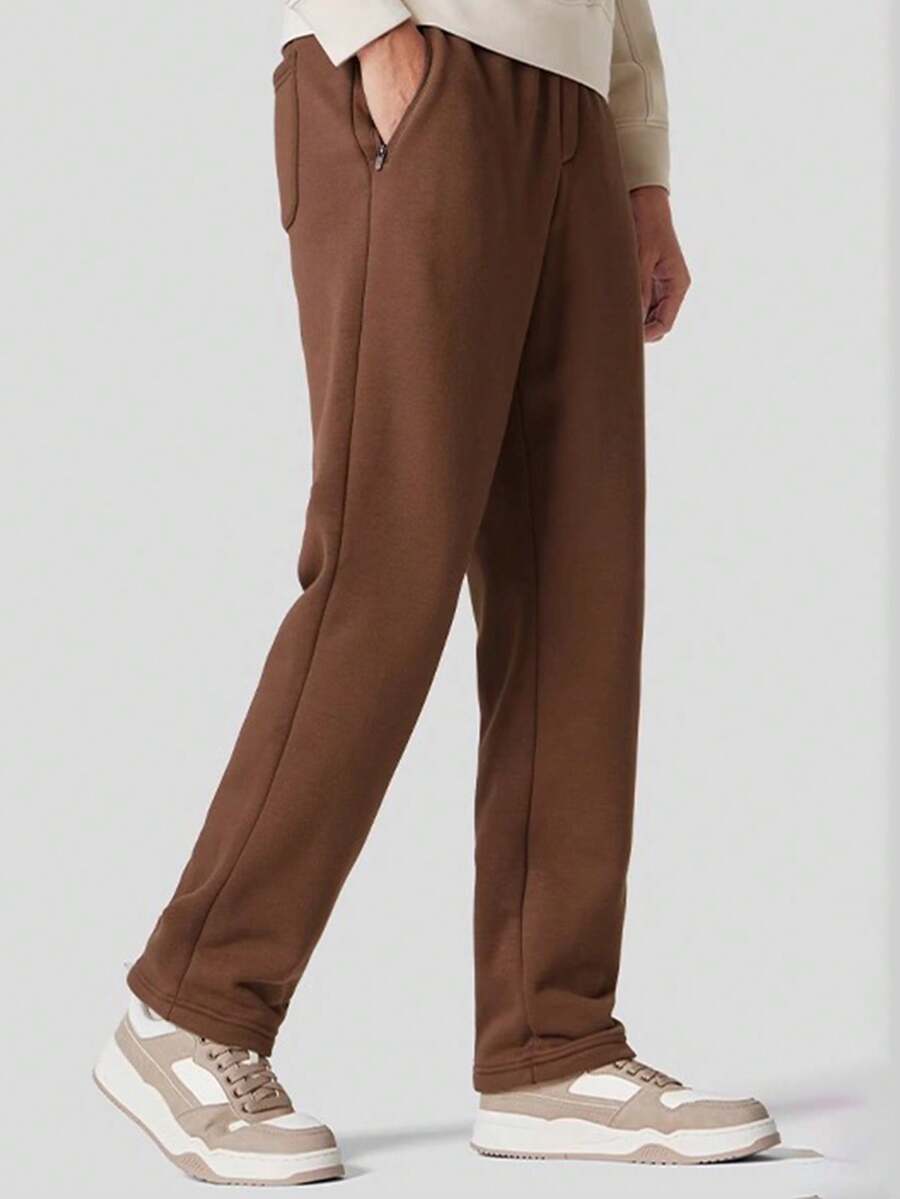 CAMEL CROWN Men's Casual Sweatpants, Loose Straight Leg Fleece Lined Warm Pants, Autumn/Winter - Brown - View 1