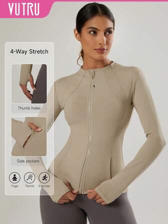 VUTRU Women's Long Sleeve Jacket With Dual Pockets, Thumb Hole, Suitable For Running & Fitness