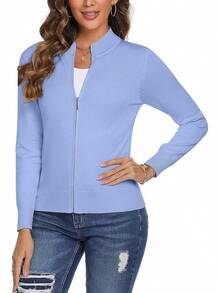 Women's Long Sleeve Knitted Zip-Up Lightweight Sweater Cardigan, Sweatshirt 85EQ - Màu xanh lam - Xem 6