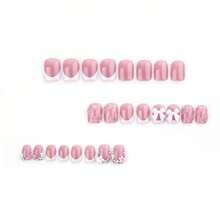 Pink Press On Short Square Fake Nails With 3D Bow Charms Design - Flower False Glue On Cute Acrylic Rhinestone Glossy Full Cover Stick On For Women Manicure - 24Pcs - Dark Pink - View 4