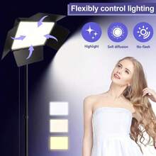 1.1米可调节三脚架LED方形柔光箱灯，三色灯光，适用于摄影棚照明、视频照明、摄影LED面板灯 - 1.1M支架+扇葉燈 - 查看 5