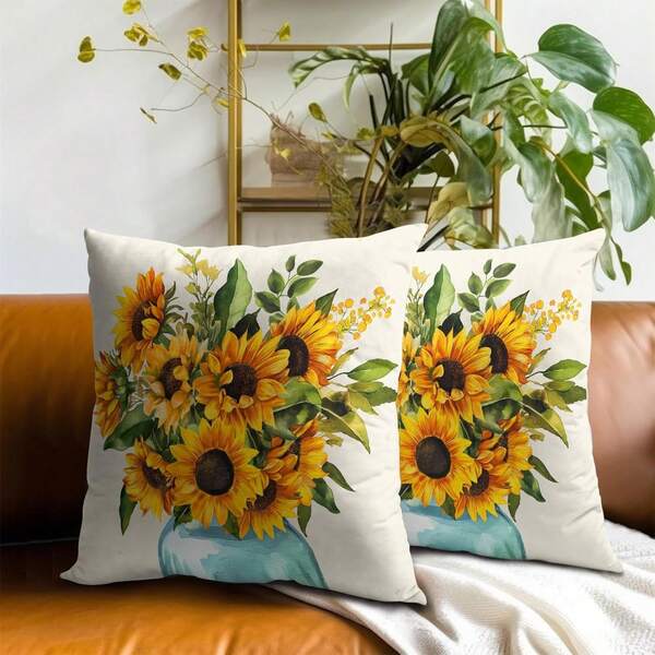 2 pezzi Federe per cuscini con motivo floreale a girasole, morbide e confortevoli in poliestere, 45X45cm, con cerniera, lavabili in lavatrice, adatte per la decorazione della casa, divano, camera da letto, decorazione esterna (Inserto cuscino non incluso)