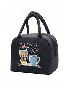 咖啡色爱心图案保温午餐包，搭配黑色餐具收纳袋，大容量，学生餐食保温冷藏包，便携式旅行野餐包，办公学校午餐盒，工作午餐盒，工作办公室假期午餐盒，多功能露营学校午餐盒，男女通用，适合工作和学习使用 - 彩色 - 查看 22