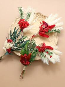 5 Pces Boho Dried Pampas Grass Bouquet Mini Various Natural Dried Flower Combinations With Stem Dried Embossing Flower Dry Floral Arrangement For Vase, Carfts, DIY, Wedding, Christmas & Home Decor