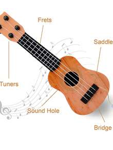 1pc Mini Ukulele Children's Guitar Early Education Toy, Birthday Party Gift For Boys And Girls, Christmas Decoration, New Year Gift, Boy's Toy, Hammer Toy, Children Mini Fan, Ukulele, Guitar, Ukulele - Brown - View 8