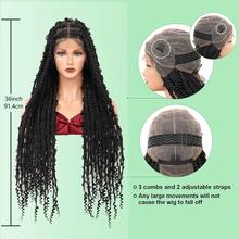 Square Knotless Butterfly Box Braided Wigs With Boho Curls For Women 36 Inches Full Double Lace Frontal Wig With Baby Hair Natural Parting Synthetic Braiding Wigs Daily Used