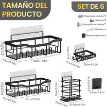 Organizador De Baño,kit de  estante para baños Acero inoxidable,repisas baño Sin perforación,con estante de almacenamiento,adhesivos,Ganchos y jabonera,para organizacion hogar del baños y cocina - A - Ver 3