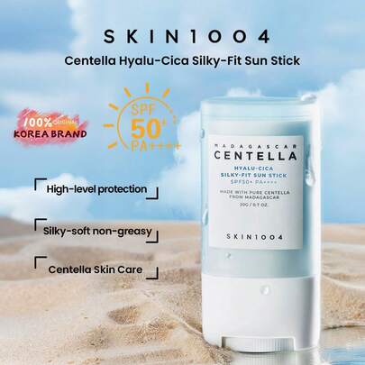 SKIN1004 马达加斯加积雪草透明质酸柔滑防晒棒 SPF50+ PA++++，高倍防晒，轻盈丝滑质地，控油，便携式防晒棒，舒缓敏感肌肤，修复肌肤屏障，适合所有肤质。20克/0.7盎司
