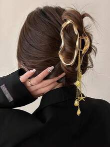 1pc Oversized Metal Hair Clip, Fashion Hair Accessory, Suitable For Women's Vacation/Beach Outfit In Summer And Autumn/Winter - Gold - View 12