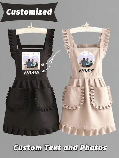 1PC סינר מותאם אישית מודפס אופנתי, סינר אלגנטי מותאם אישית מודפס לנשים, עמיד בפני כתמים, סינר חמוד תחרה חצאית סינר, סינר שחור עמיד בפני כתמים, סינר ללא שרוולים, לבית, למטבח, לחנות ציפורניים, לבישול, לאפייה