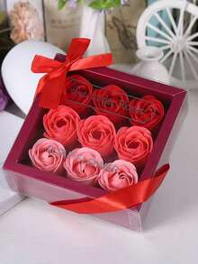 1 pieza Jabón de baño con forma de pétalo de rosa con aroma a rosa, jabón de baño con aceite esencial de rosa suave, caja de regalo para el Día de San Valentín, regalos de boda, regalos para despedida de soltera, flores secas