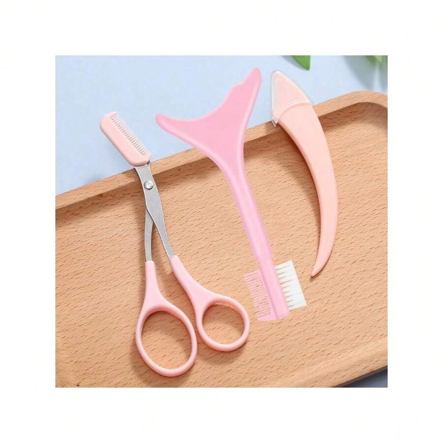 Must-Have For Beginners! 3-Piece Eyebrow Scissors & Trimmer Set – Crescent Shape Fits Brow Bone + Macro Precision Trimming + Portable & Scratch-Proof, Effortlessly Create Natural Eyebrows - Pink Combo Pack - View 1